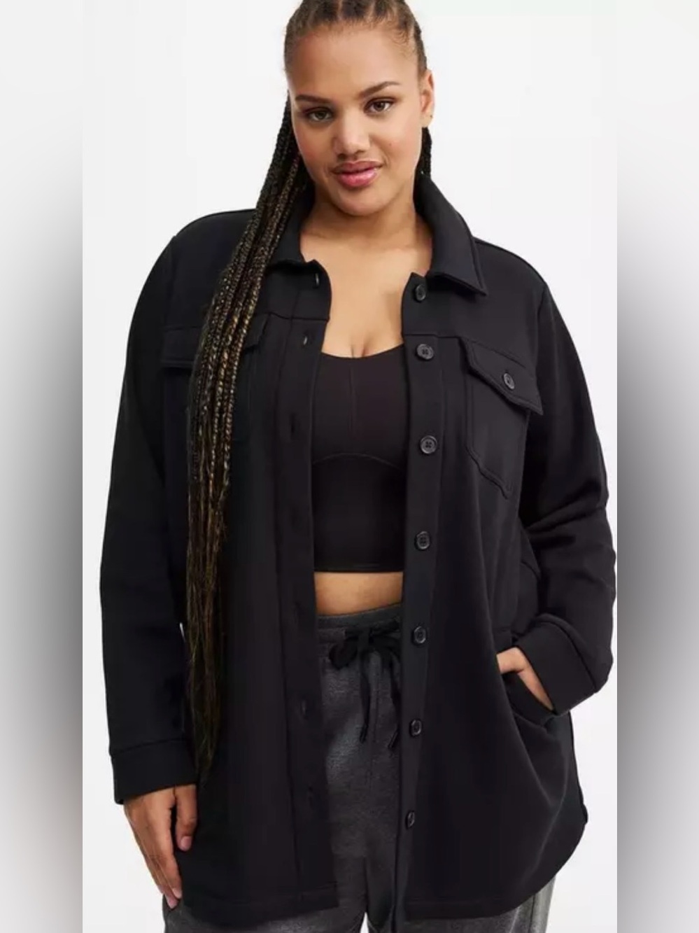 Torrid TRU Black Brushed Fleece Active Shacket Size 1 1X 14/16